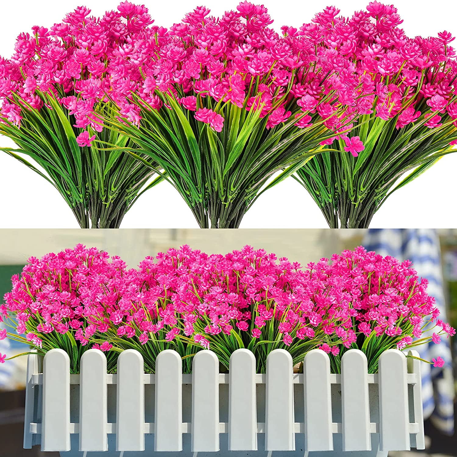 Viworld 24 Pcs Daffodil Artificial Outdoor Flowers UV Resistant Artificial Plants Fake Plastic Flowers for Decoration Faux Shrubs Plants for Garden Porch Window Box Wedding Home Farmhouse Decor(Rose)
