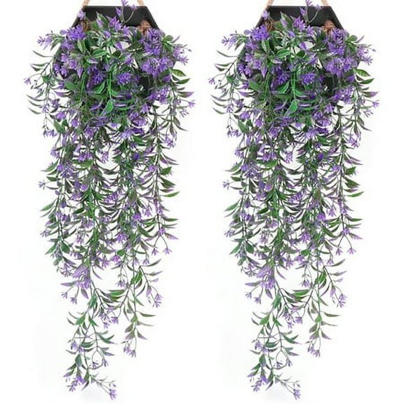 Viworld 2PCS Artificial Flowers Silk Fake Ivy Leaves Hanging Vine Ivy Plants Leaf Garland for Wedding Party Garden Home Wall Decor（Purple)