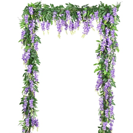 Viworld 2Pcs 6Ft/Piece Artificial Flowers Wisteria Garland Artificial Wisteria Vine Hanging Flower Greenery Garland for Home Garden Outdoor Wedding Arch Floral Decor (Purple)