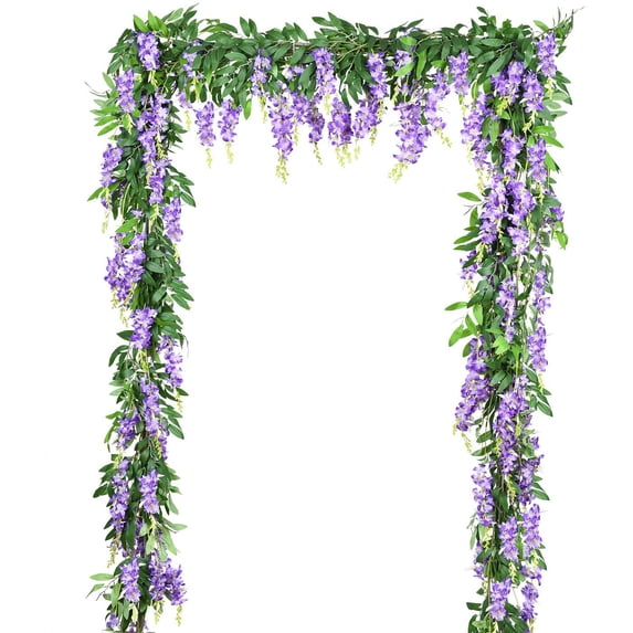 Viworld 2Pcs 6Ft/Piece Artificial Flowers Wisteria Garland Artificial Wisteria Vine Hanging Flower Greenery Garland for Home Garden Outdoor Wedding Arch Floral Decor (Purple)
