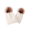 thumbnail image 1 of Viworld 2pcs Women Girl Knitted Wool Pompom Hat Winter Beanie Cap Family Matching Faux Fur Ball Crochet Knitting Hats, 1 of 5