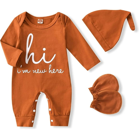 Viworld 3PCS Newborn Baby Boy Romper Coming Home Outfits Letter Print Bodysuit Jumpsuit Hat Gloves Clothes Set