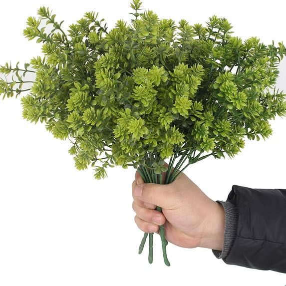 Viworld 4 Bundles Artificial Flower Outdoor UV Resistant Plants Shrubs Boxwood Plastic Leaves Fake Bushes Greenery for Farmhouse Home Kitchen Window Box Patio Yard Indoor Garden Office Decor (Green)