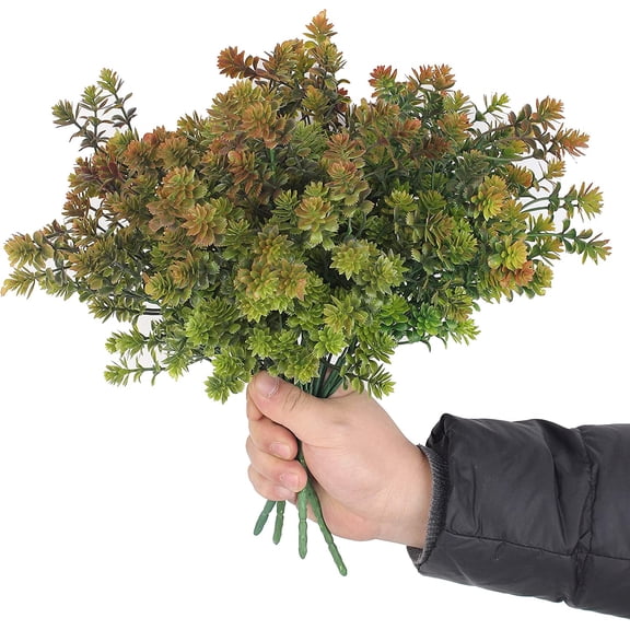 Viworld 4 Bundles Artificial Flower Outdoor UV Resistant Plants Shrubs Boxwood Plastic Leaves Fake Bushes Greenery for Farmhouse Home Kitchen Window Box Patio Yard Indoor Garden Office Decor (Red)