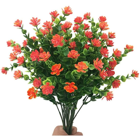 Viworld 4 Bundles Artificial Flowers, Fake Outdoor UV Resistant Plants Faux Plastic Greenery Shrubs Indoor Outside Hanging Planter Home Garden Decorating(Orange)