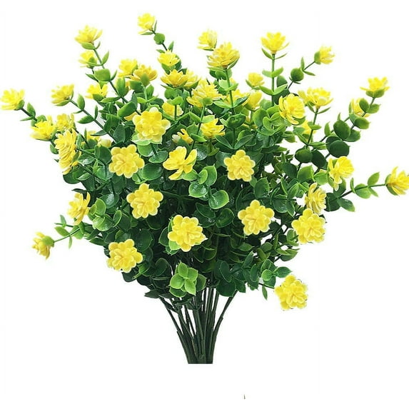 Viworld 4 Bundles Artificial Flowers, Fake Outdoor UV Resistant Plants Faux Plastic Greenery Shrubs Indoor Outside Hanging Planter Home Garden Decorating(Yellow)