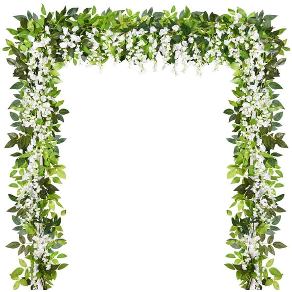 Viworld 4 Pcs Artificial Flowers Wisteria Garland Silk Wisteria Vine Rattan Hanging Flower Greenery Garland with Ivy Leaves for Home Garden Outdoor Wedding Arch Floral Decor, 6.6 Feet (White)