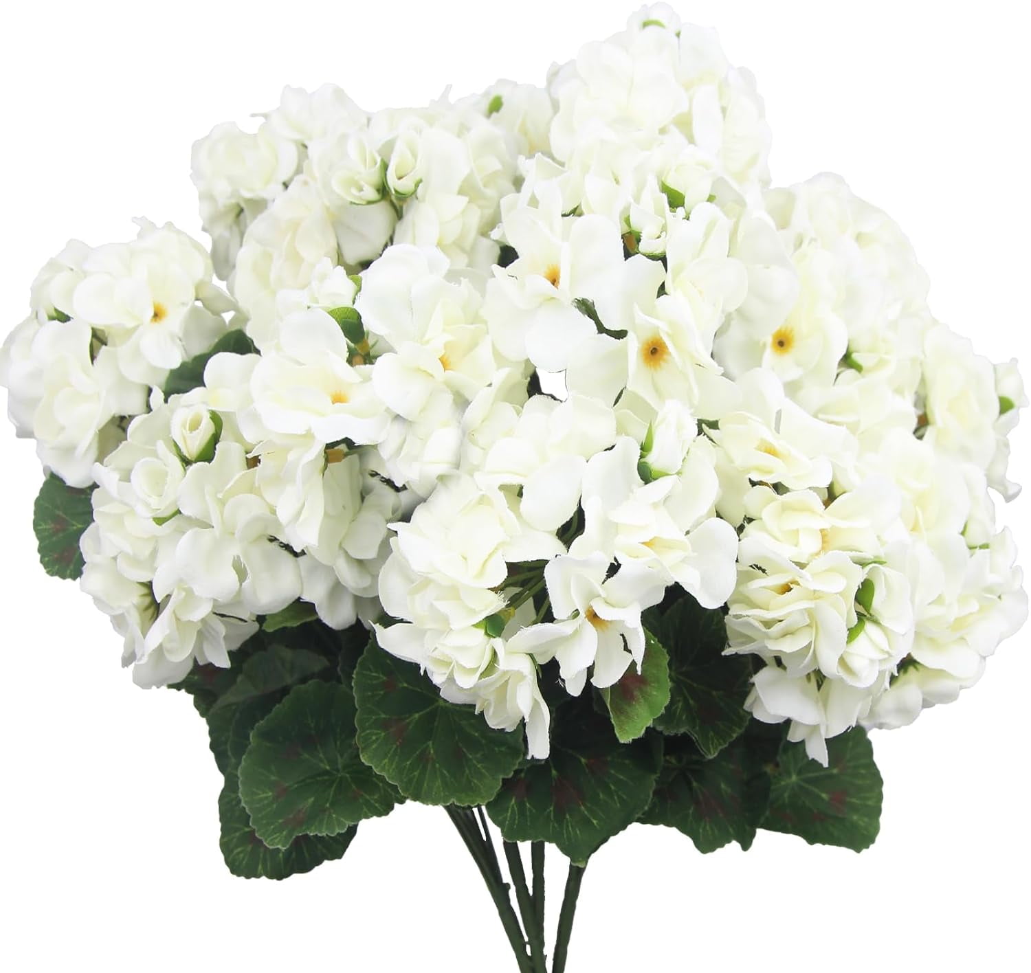 Viworld  4 Pcs Artificial Geraniums Silk Flowers Outdoor Artificial Geranium Bush White Faux Flowers Geraniums for Floral Home Decor Outdoor Indoor Garden Patio Grave Cemetary Vase Table Centerpiece