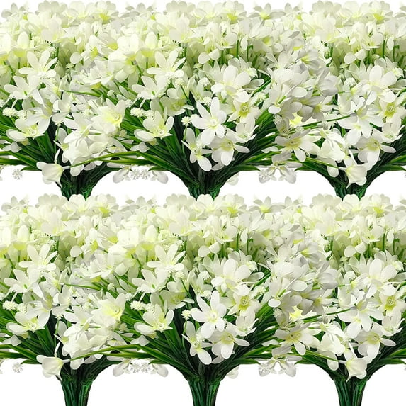 Viworld 4Bundles Artificial Daffodils Flowers Outdoor UV Resistant Fake Silk Flowers Faux Plastic Greenery Shrubs Garden Porch Window Box Decoration (White)