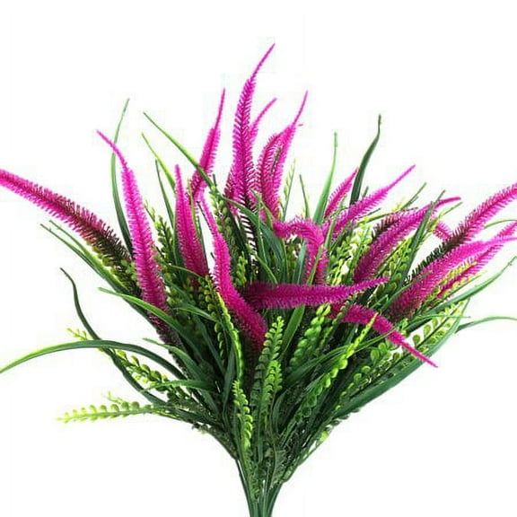 Viworld 4Pcs Artificial Plants Flowers Outdoor UV Resistant Plants Fake Faux Plastic Greenery Shrubs Indoor Outside for Home Decor Fuchsia