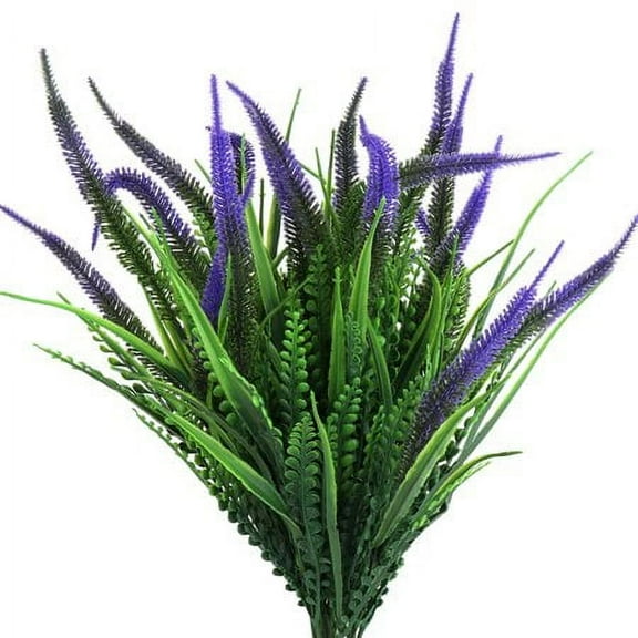 Viworld 4Pcs Artificial Plants Flowers Outdoor UV Resistant Plants Fake Faux Plastic Greenery Shrubs Indoor Outside for Home Decor Purple