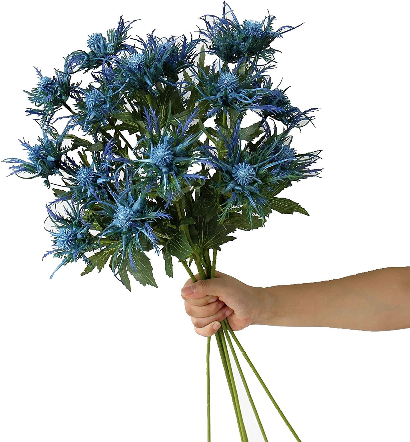 Viworld 5 Pack Blue Artificial Thistle Flower Bouquet for Home Wedding Kitchen Office Nursery Decor