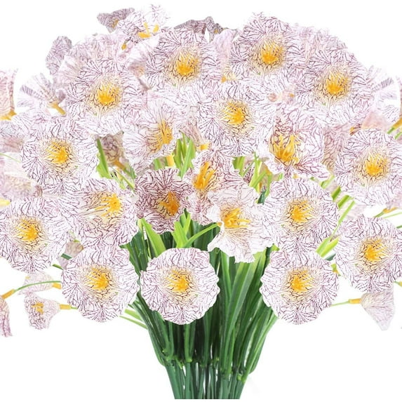 Viworld 6 Bundles Artificial Fake Flowers Outdoor Faux Plastic Plants Silk Flowers UV Resistant Realistic Morning Glory Greenery for Spring Summer Garden Window Box Porch Home Decor (White)