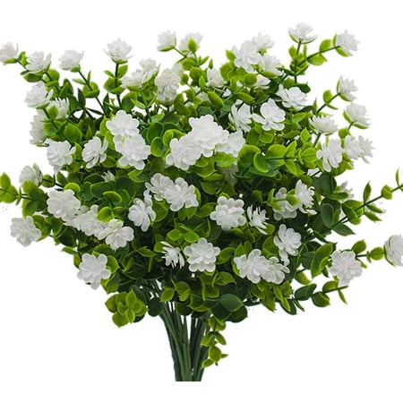 Viworld 6 Bundles Artificial Flowers, Fake Outdoor UV Resistant Plants Faux Plastic Greenery Shrubs Indoor Outside Hanging Planter Home Garden Decor (White)