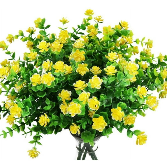 Viworld 6 Bundles Artificial Flowers Fall Autumn Outdoor Fake UV Resistant Plants Faux Plastic Greenery Shrubs for Outside Hanging Planter Home Kitchen Office Wedding Garden Decor(Yellow)
