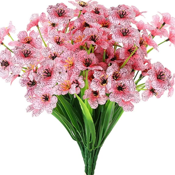 Viworld 6 Bundles Artificial Flowers Outdoors, UV Resistant Fake Silk Flowers with Plastic Plants for Indoor Outside Hanging Decoration , Pink