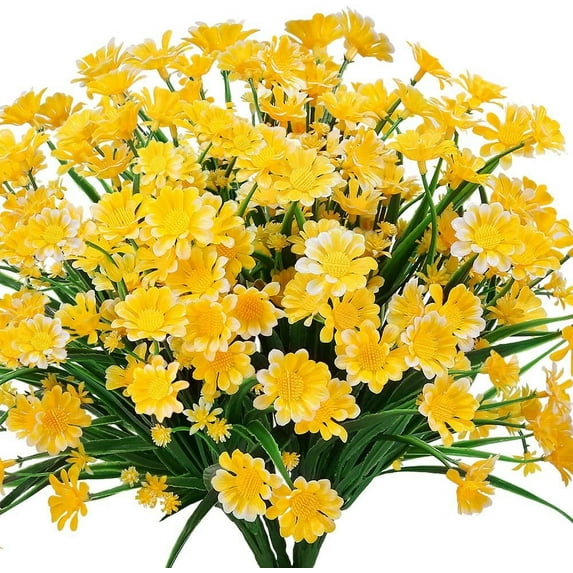 Viworld 6 Bundles Outdoor Artificial Daisies Fake Flowers UV Resistant Shrubs, Faux Plastic Greenery for Indoor Outside Hanging Plants Garden Porch Window Box Wedding Farmhouse Decor (Yellow)