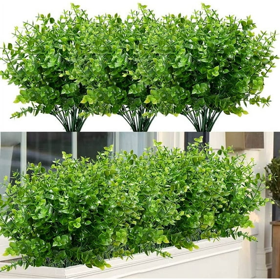 Viworld 6 Bundles Outdoor Artificial Flowers UV Resistant Fake Boxwood Plants, Faux Plastic Greenery for Indoor Outside Plants Garden Home Decor (Green)