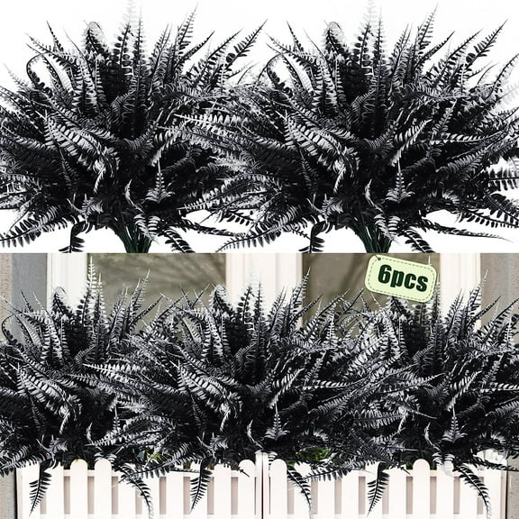Viworld 6 Pack Artificial Boston Fern Fake Artificial Plants UV Resistant Artificial Faux Outdoor Fern Plants for Office Garden Indoor Decor Greenery Porch Plants(Black White)