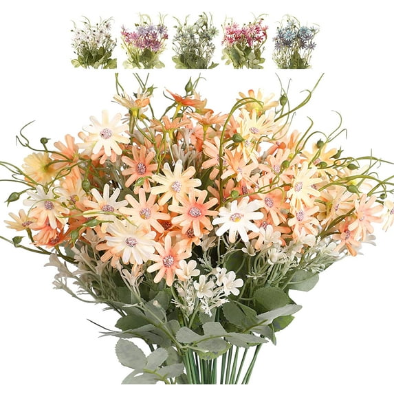 Viworld 6 pcs Wildflowers Artificial Flowers Outdoor Fake Daisy UV Resistant Silk Wild Flower Bouquets Bulk Faux Plants Plastic Greenery for Decoration vase Floral Arrangements Home Decor, Champagne