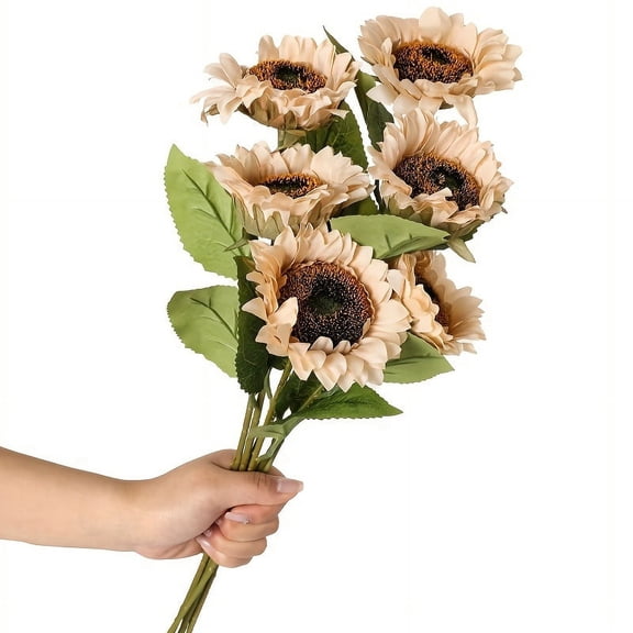 Viworld 6PCS Artificial Sunflower Flowers Long Stem Silk Fake Sunflowers Decoration for Outdoor Home Wedding Birthday Party Single Bulk Decor