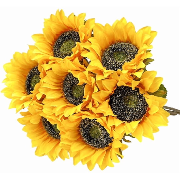 Viworld 6PCS Sunflowers Artificial Flowers 17" Long Stem Tall Artificial Sunflower Large Fake Sun Flowers Bulk Rustic Silk Faux Sunflowers with Stem for Home Wedding Party Decor(Gold)
