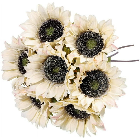 Viworld 6PCS Sunflowers Artificial Flowers 17" Long Stem Tall Artificial Sunflower Large Fake Sun Flowers Bulk Rustic Silk Faux Sunflowers with Stem for Home Wedding Party Decor(White)