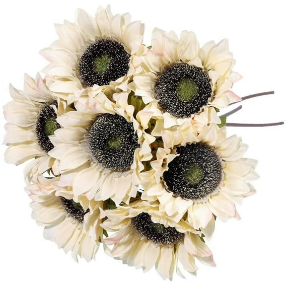 Viworld 6PCS Sunflowers Artificial Flowers 17" Long Stem Tall Artificial Sunflower Large Fake Sun Flowers Bulk Rustic Silk Faux Sunflowers with Stem for Home Wedding Party Decor(White)