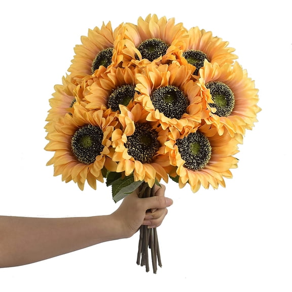 Viworld 6Pcs Multicolor Artificial Sunflower Flowers Long Stem Large Silk Sunflowers Bridal Wedding Bouquet Fake Yellow Flower Arrangements for Outdoor