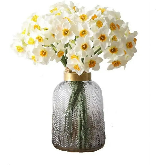 Viworld 6pcs Artificial Daffodils Flowers 15.8 Inches Spring Flower Fake Silk Flower Arrangement for Home Wedding Decor, White