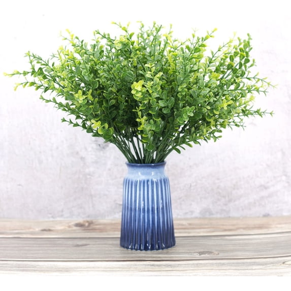 Viworld 8 Bundles Artificial Boxwood Stems Faux Plants Shrubs, Fake UV ...