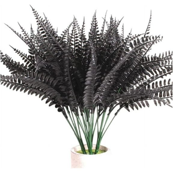 Viworld 8 pcs 15" Artificial Boston Fern Plant,Tropical Persian Leaves Stems Faux Leave,Black Leaf for Flower Arrangement Table Centerpiece,Wreaths,Wedding,Shop Background,Halloween Decor