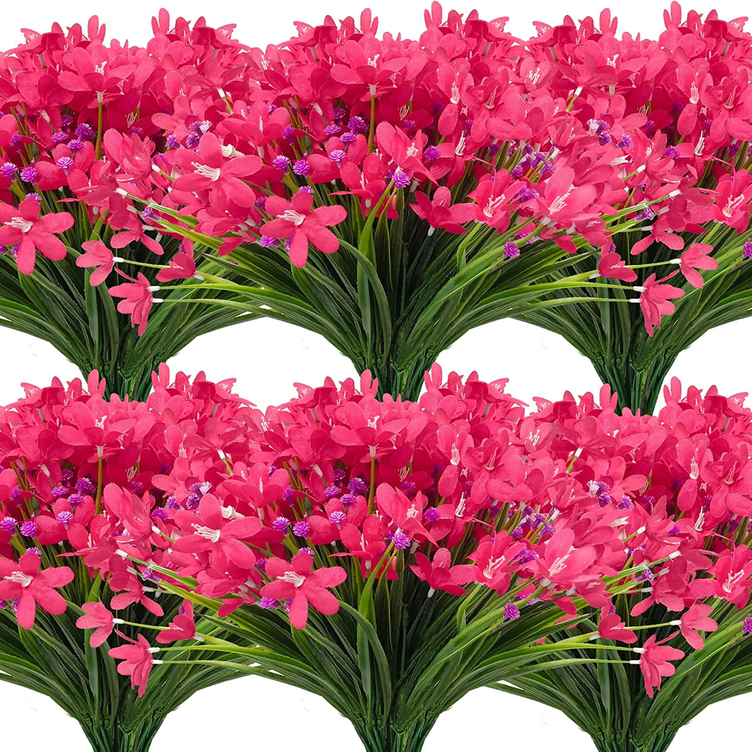 Viworld 8Bundles Artificial Daffodils Flowers Outdoor UV Resistant Fake Silk Flowers Faux Plastic Greenery Shrubs Garden Porch Window Box Decoration (Red)