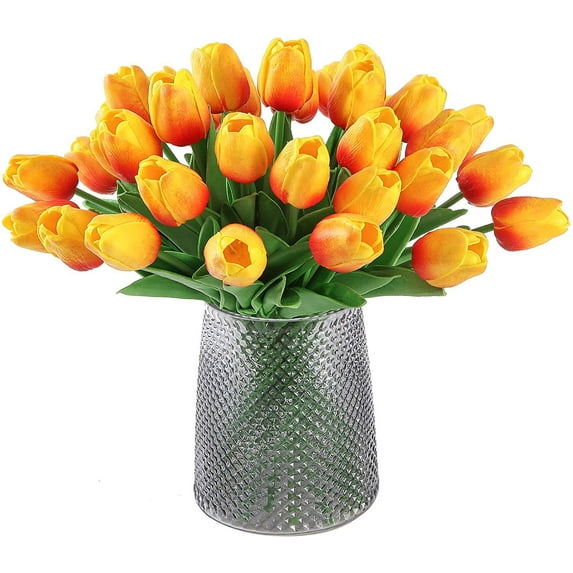 Viworld 8PCS Artificial Tulips Real Touch Fake Flowers Artificial Tulips Flowers Arrangement Bouquet for Home Room Office Wedding Party Decor, Orange
