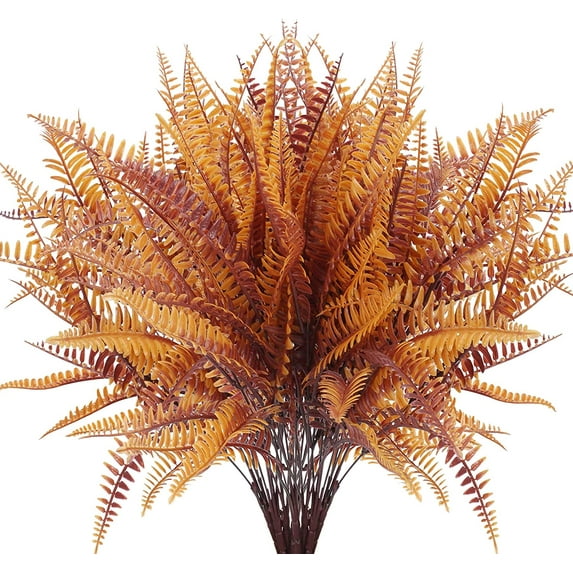 Viworld 8Pack Artificial Fall Boston Fern Plants Vines Fake Bundles UV Resistant Shrubs Plant for Autumn Thanksgiving Indoor Outdoor Home Decoration