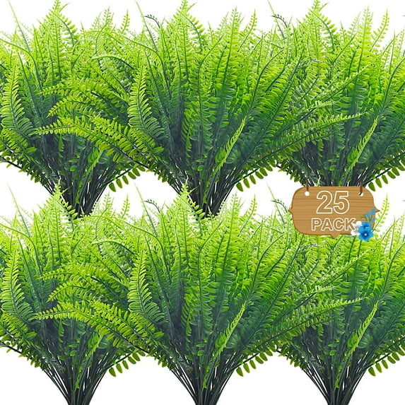 Viworld 8pcs Artificial Fall Plants, Outdoor Indoor UV Resistant Fake Boston Fern Faux Plant No Fade Plastic Greenery Shrubs for Autumn Garden Porch Window Box Home Decor(Green)