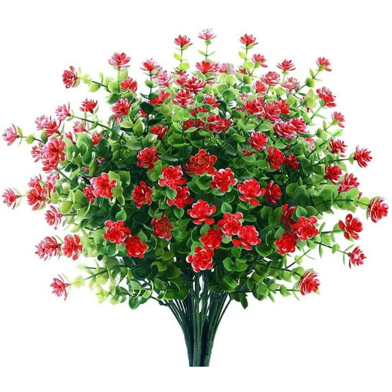 Viworld Artificial Flowers Outdoor Fake Flowers for Decoration UV Resistant No Fade Faux Plastic Plants Garden Porch Window Box Decor (18 Bundles, Red)