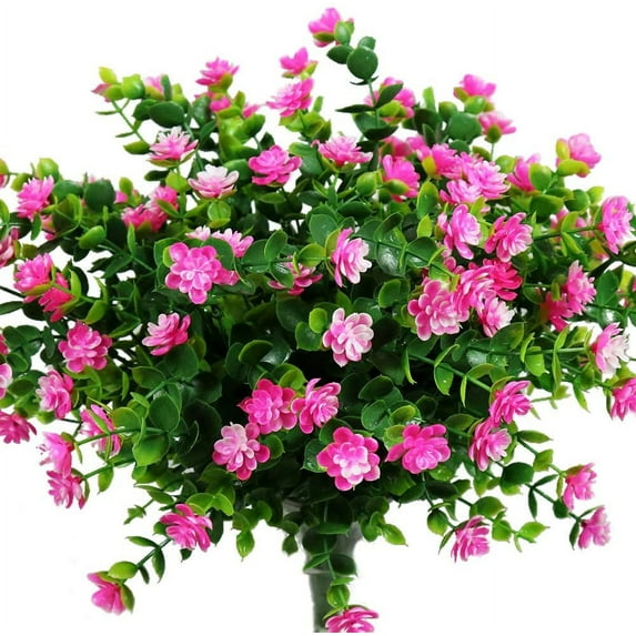 Viworld Artificial Flowers Outdoor Fake UV Resistant Plants Faux Plastic Greenery Shrubs for Outside Hanging Planter Home Kitchen Office Wedding Garden Decor 6 Bundles(Pink)