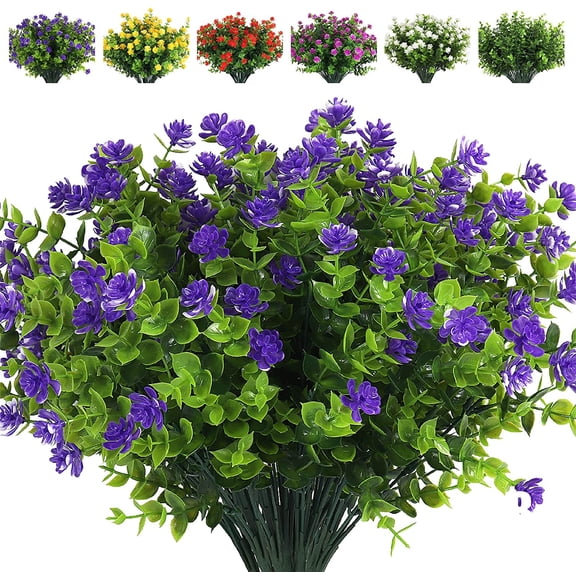 Viworld Artificial Flowers Outdoor Plastic 6 Branches Faux Plastic Corn-Flower Greenery Shrubs Plants Indoor Outside Hanging Planter Kitchen Home Wedding Office Garden Decor (Purple)