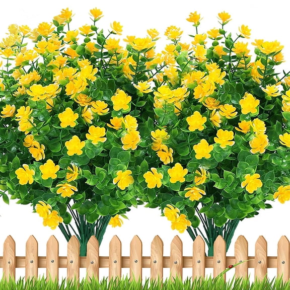 Viworld Artificial Flowers for Outdoors UV Resistant-12 PCS Bundles Faux Fake Outdoor Plants Plastic Shrubs No Fade Fall Greenery Bushes Home Porch Boxwood Outside Fake Mums Decoration Garden (Yellow)