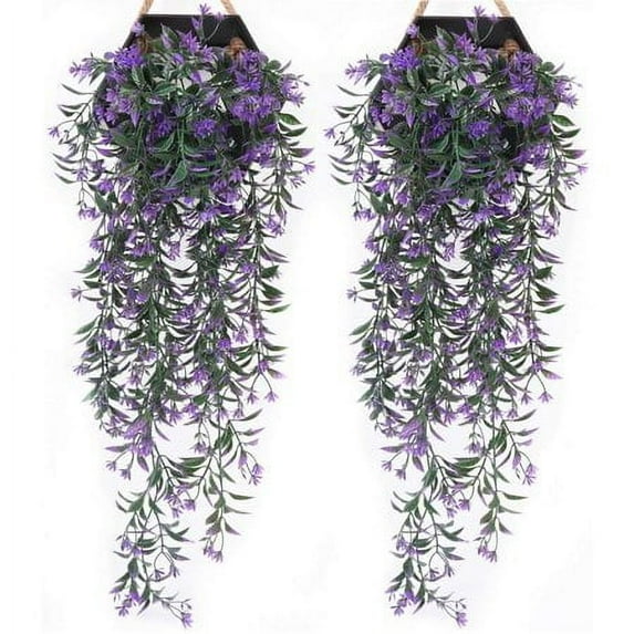Viworld Artificial Hanging Ivy, Vine Plastic Plants Grass Leaves Foliage Vines, UV Resistant Greenery Fake Flowers for Home Indoor Outdoor Garden Door Wedding Party DIY Decoration - 2 Pack, Purple