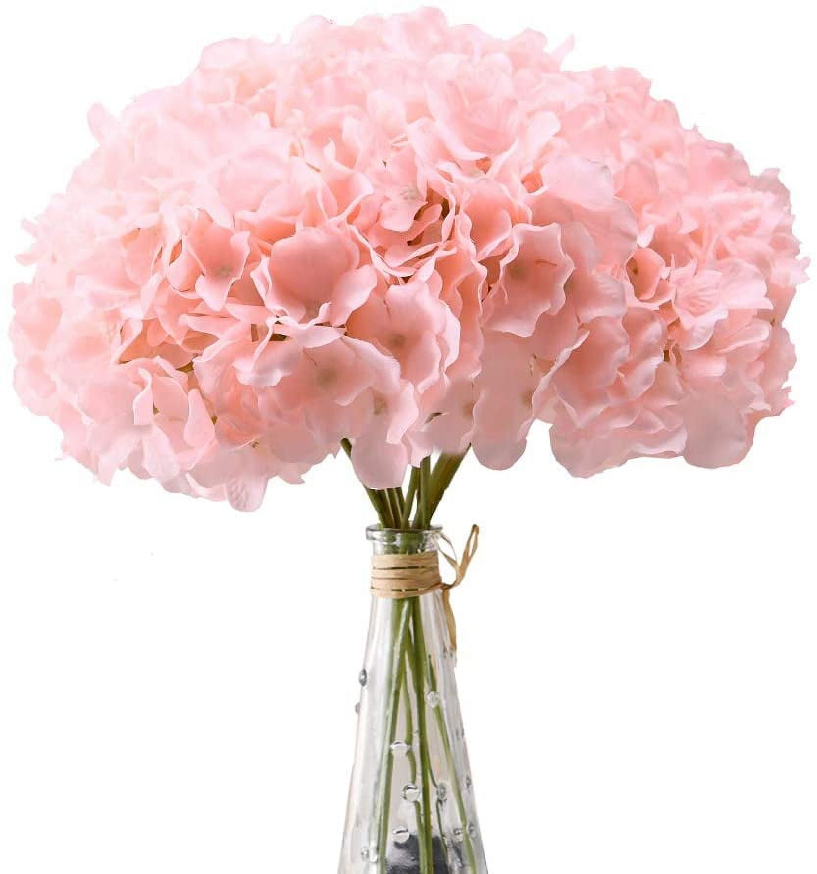 Blush Pink Silk Hydrangea Flowers with Stems, Set of 10