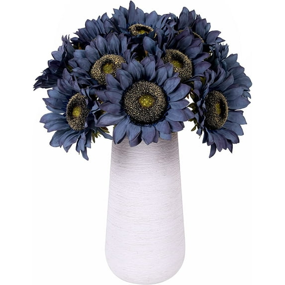 Viworld Artificial Silk Sunflowers 6 Pcs Long Stem Fake Sunflowers Bouquet Large Sunflowers Decor for Home Hotel Office Wedding Party Garden, Blue