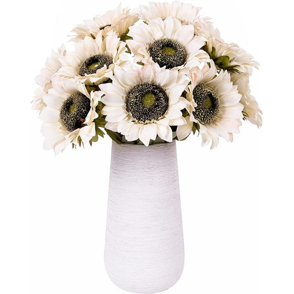 Viworld Artificial Silk Sunflowers 6 Pcs Long Stem Fake Sunflowers Bouquet Large Sunflowers Decor for Home Hotel Office Wedding Party Garden, White