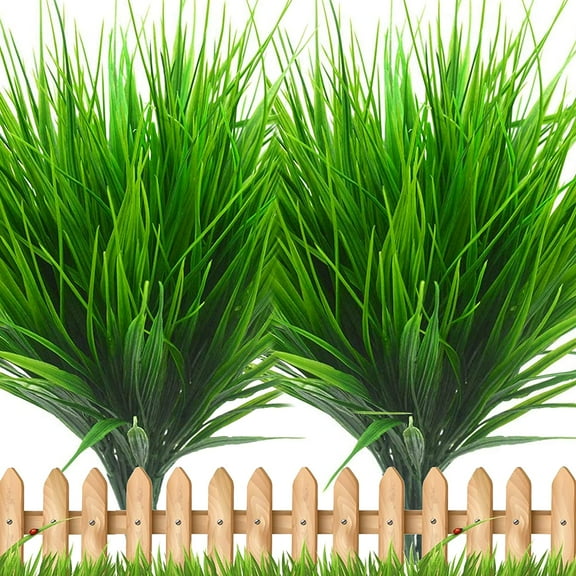 Viworld Artificial Wheat Grass Fake Outdoor Plants - 12 Bundles Artificial Greenery UV Resistant Bundles Faux Plastic Flowers Shrubs Tall Stems for Home Porch Patio Decorations Weddings (Green Grass)