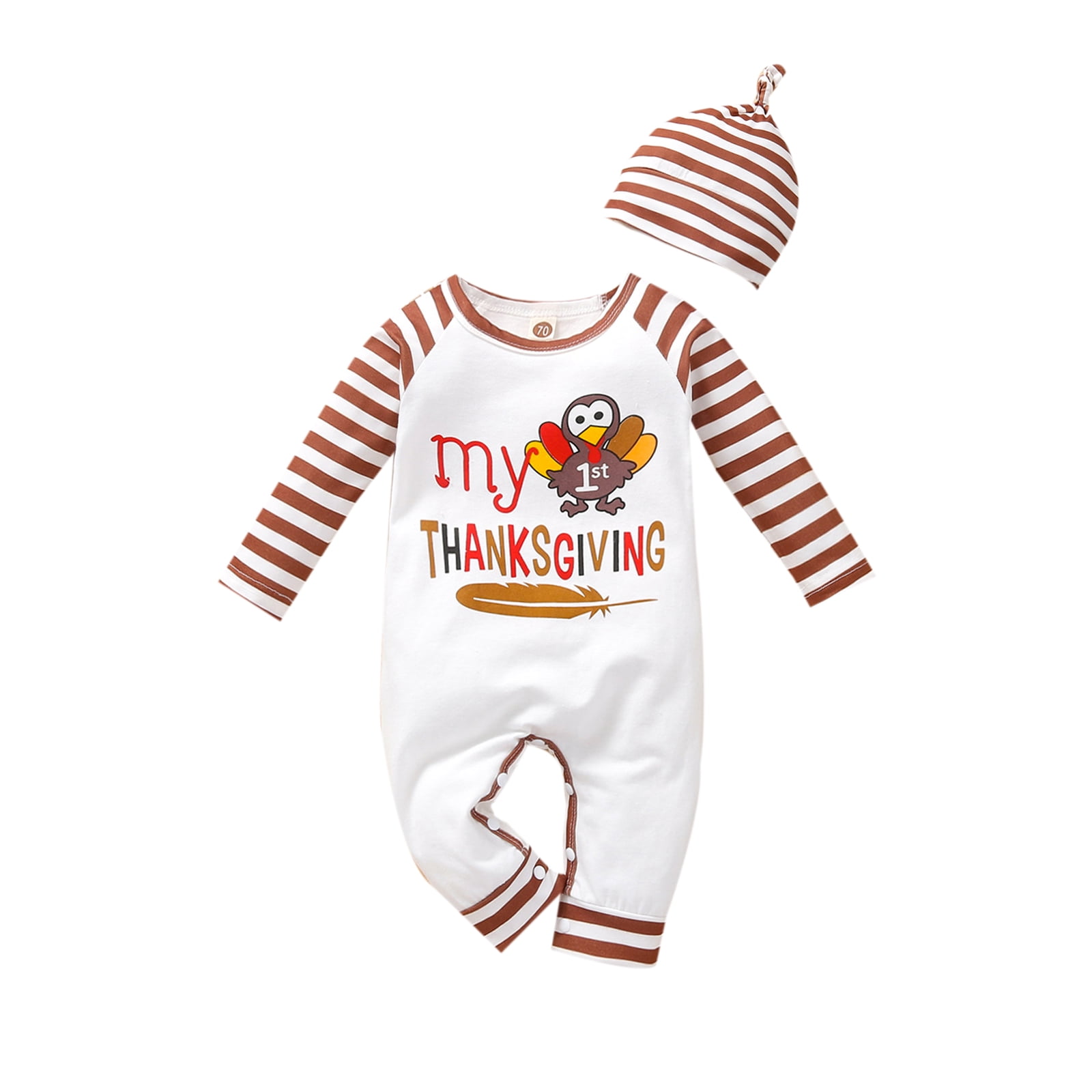 Viworld Baby Boy Thanksgiving Day Romper Stripe Letters Turkey My first