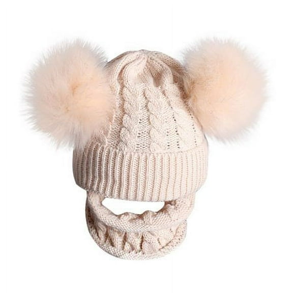Viworld Beanie Hats for Kids 2PCS Baby Knitting Wool Hemming Keep Warm Winter Hiarball Cap Hat  Scarf Set
