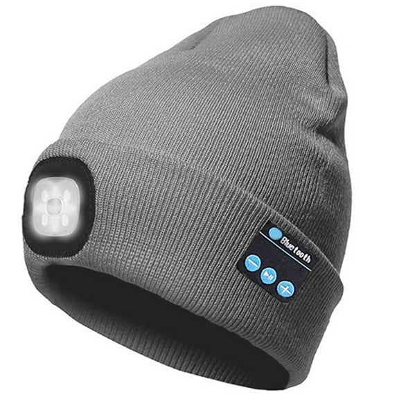 Viworld Bluetooth Beanie Hat with LED Light Unisex, Headlamp Cap with Headphones USB Rechargeable, Built-in Stereo Speakers & Mic Winter Knitted Night Lighted Music Hat for Hiking, Biking (Hemp Grey)