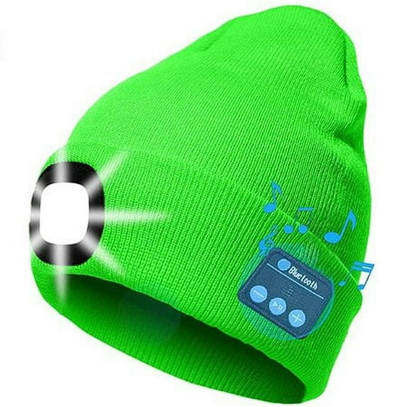 Viworld Bluetooth Beanie Hat with LED Headlight Lighted Beanie Cap Rechargeable with LED Headlight Rechargeable with Wireless Bluetooth Beanie Hat Lighted Beanie Cap Winter Warm Knit Hat (Green)