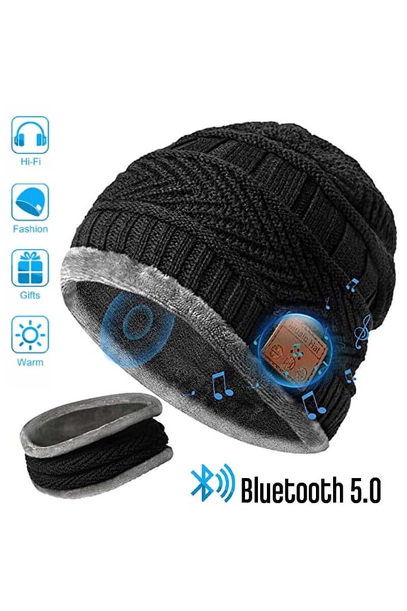 Bluetooth Beanie with Scarf USB Rechargeable Knit Cap Wireless Hands Free Headphone Hat Christmas Gift for Men and Women